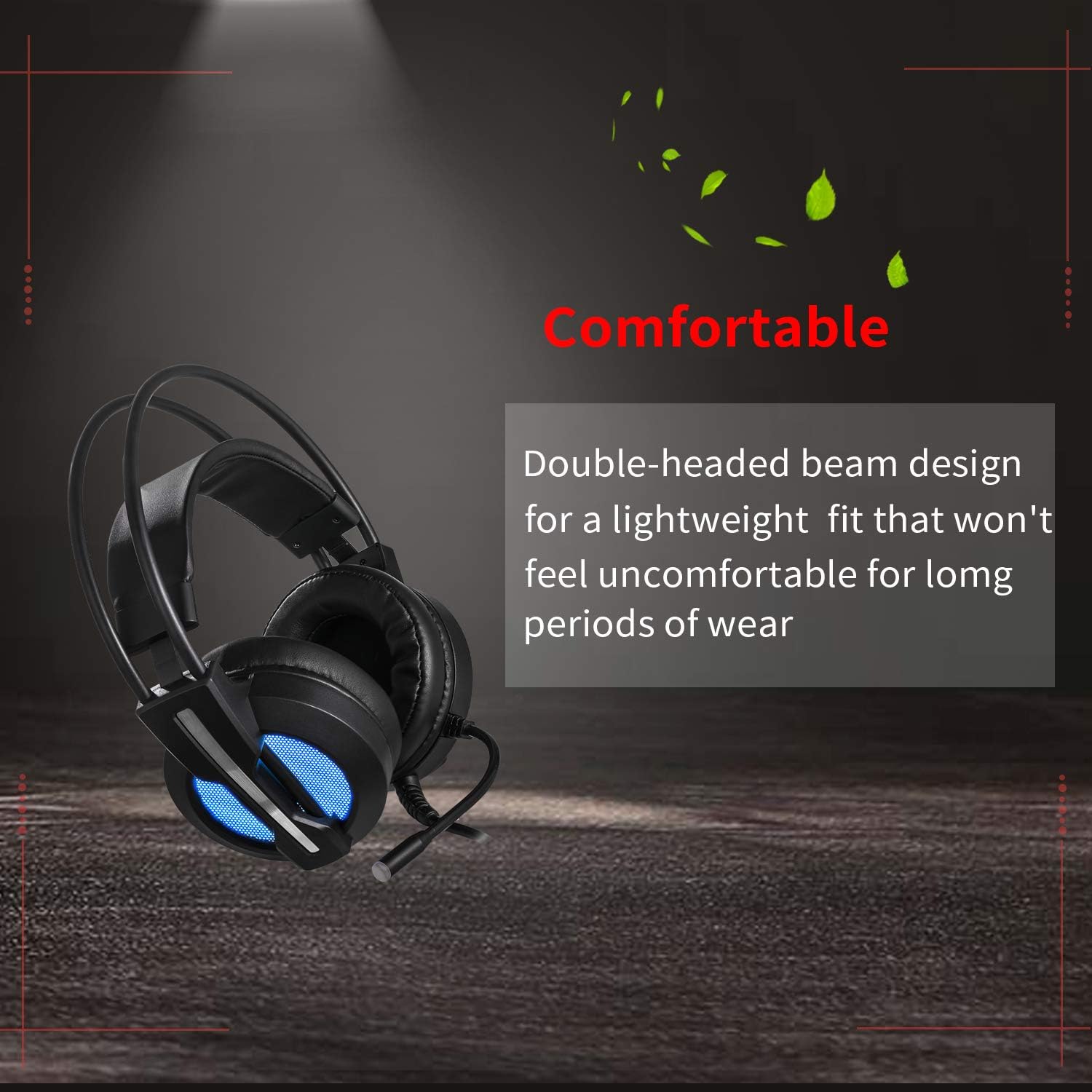 Gaming Headset with Mic,Vibration Surround Sound Over Ear Headphones with Led Light,Volume/Vibration Control,Wired 3.5MM Jack Gaming Headphones for Xbox One,PS4,PC,Laptops,Mac,Ipad,iPhone (Black1)