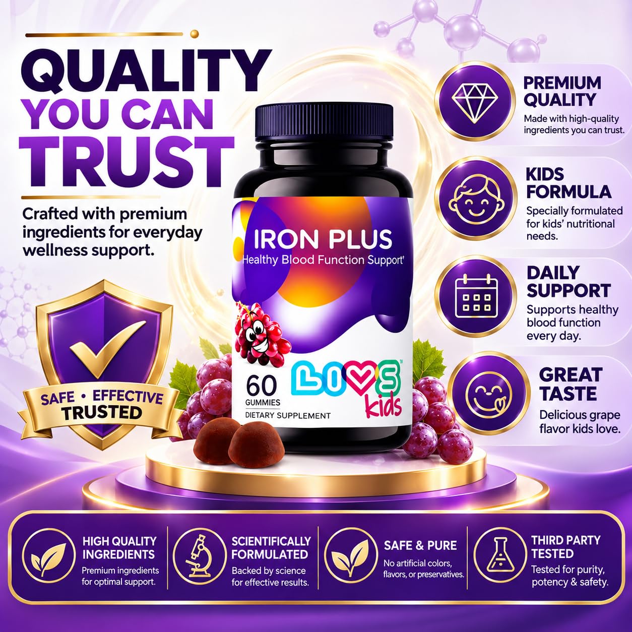LIVS Nutrition Iron Plus Kids Gummies, Energy & Blood Support, 120 Count — Amazon image 5