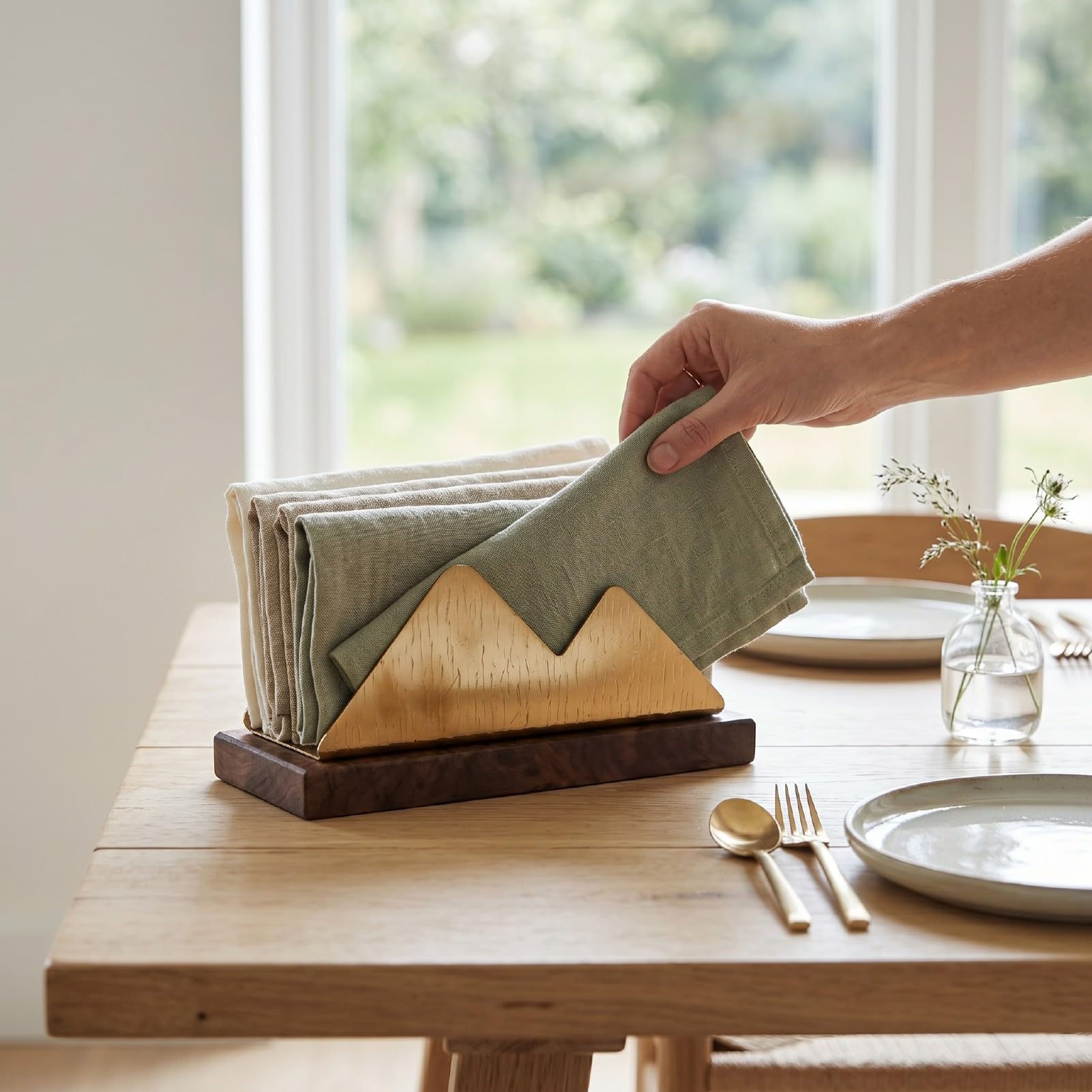 YUYTE Servilletero de Acero Inoxidable con Base de Madera y Patrón para Almacenamiento de Mesa en Mostrador de Cocina o Restaurante (doble joroba)