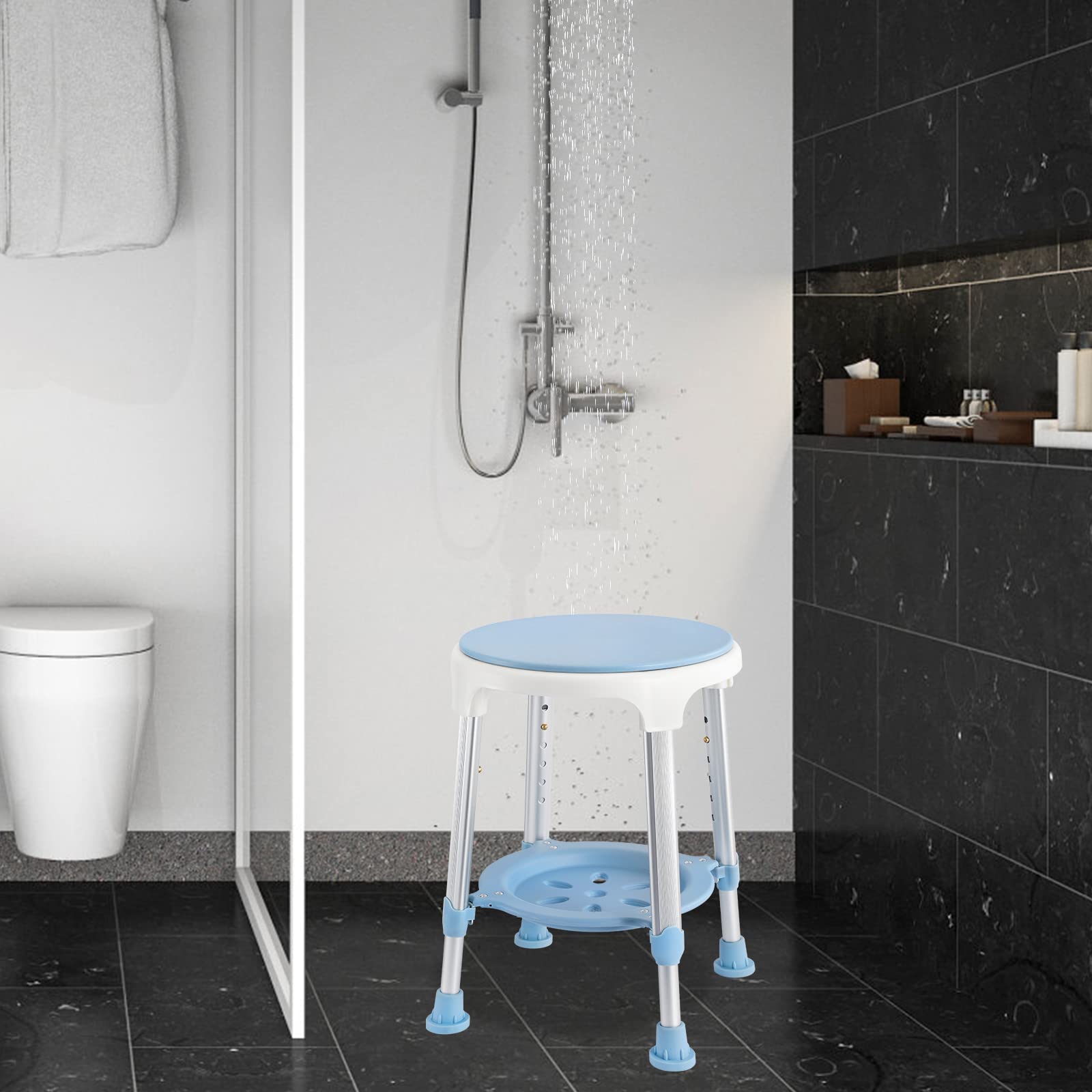 XMTECH Obracany o 360° taboret prysznicowy, taboret łazienkowy, 42-54,5 cm, regulacja wysokości, taboret łazienkowy, pomoc pod prysznic, siedzisko łazienkowe, maks. 150 kg