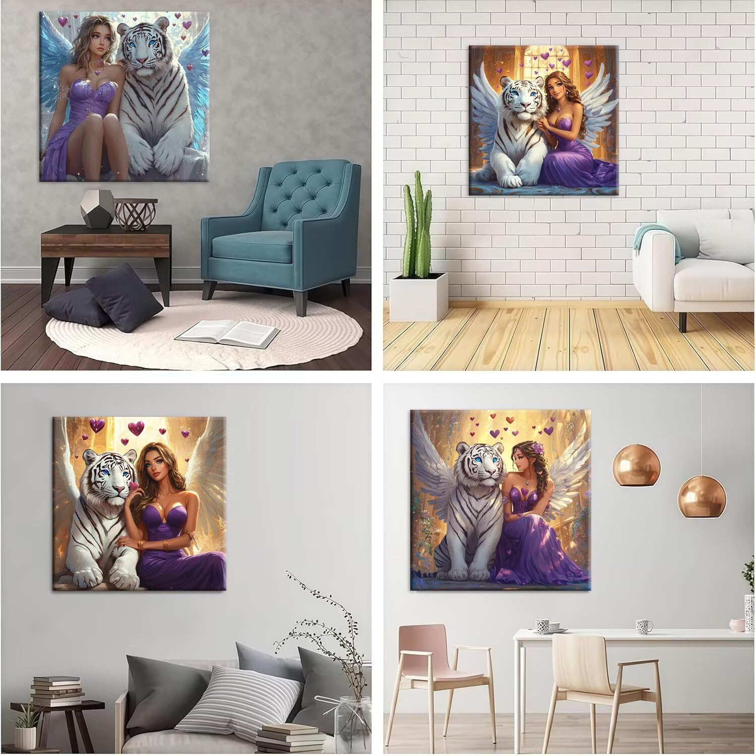 5D Diamond Painting Tiger Frau, Diamant Malerei Erwachsene 50x50cm w-505 | 4 Pack Diamond Painings Erwachsene, 5D DIY Diamant Malerei Mosaikherstellung für Relaxation and as a Wall Deko Geschenk
