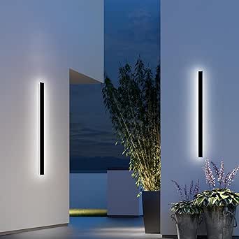 35.4 Inch Modern Outdoor Wall Light - Black Rectangular LED Fixture 3000K Warm White IP65 Waterproof