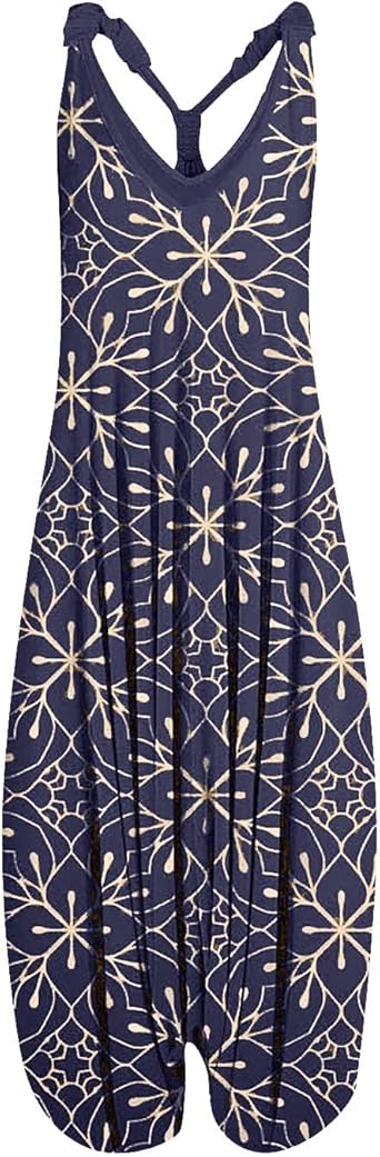 OIOLOYJM Summer Plus Size Boho Overalls for Women 2025 Fashion Jumpsuits Loose Fit Rompers Floral Printed Baggy Harem Pants