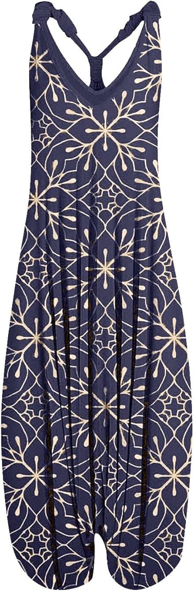 OIOLOYJM Summer Plus Size Boho Overalls for Women 2025 Fashion Jumpsuits Loose Fit Rompers Floral Printed Baggy Harem Pants