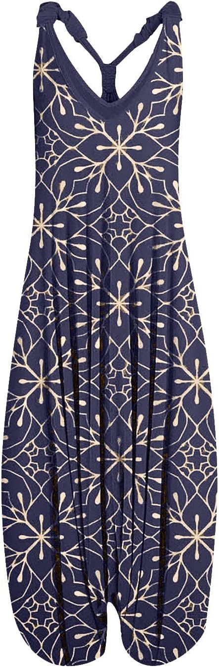 OIOLOYJM Summer Plus Size Boho Overalls for Women 2025 Fashion Jumpsuits Loose Fit Rompers Floral Printed Baggy Harem Pants