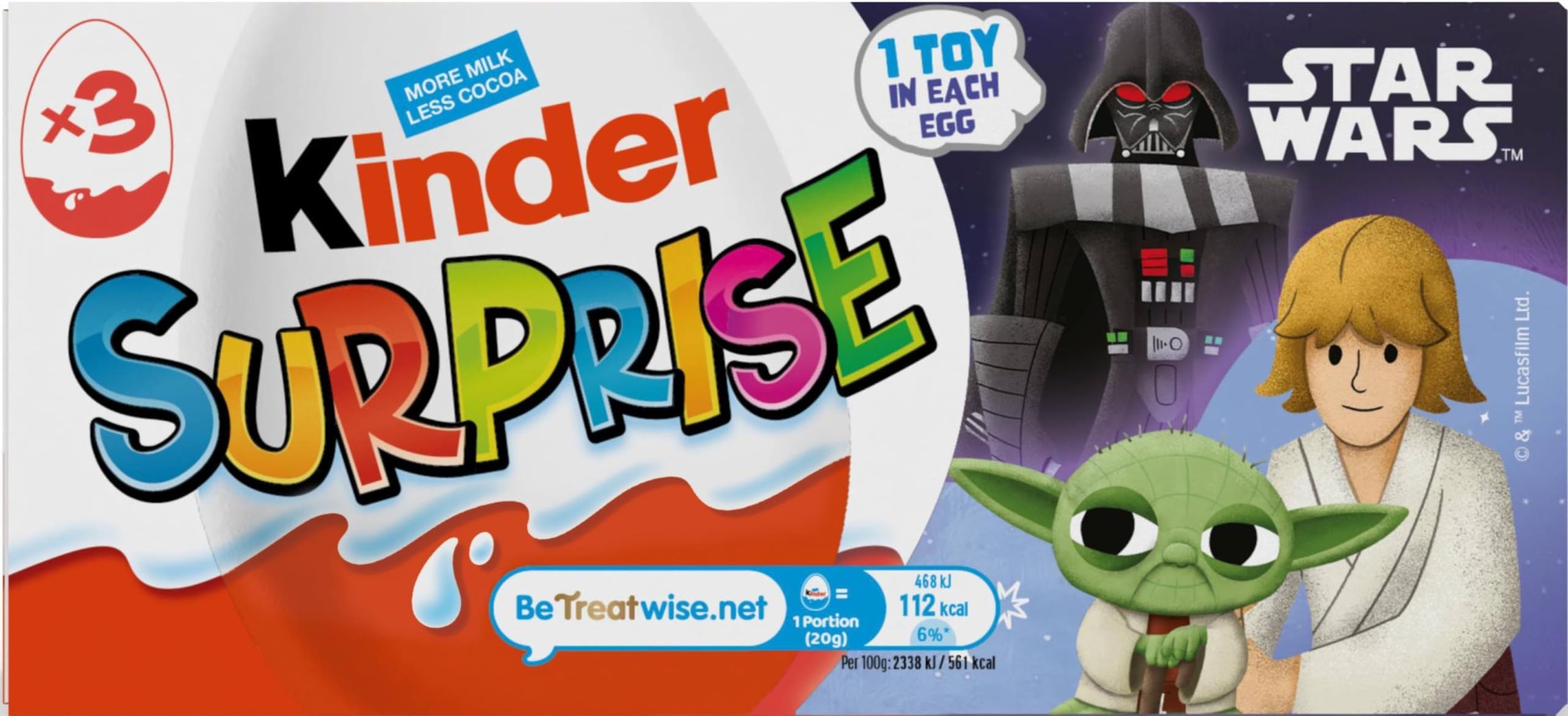 Kinder Surprise Chocolate Gift, Chocolate Eggs, Fine Milk Chocolate Shell with Milky White Lining, Contains Toys, Pack of 3 x 20g, Packaging May Vary