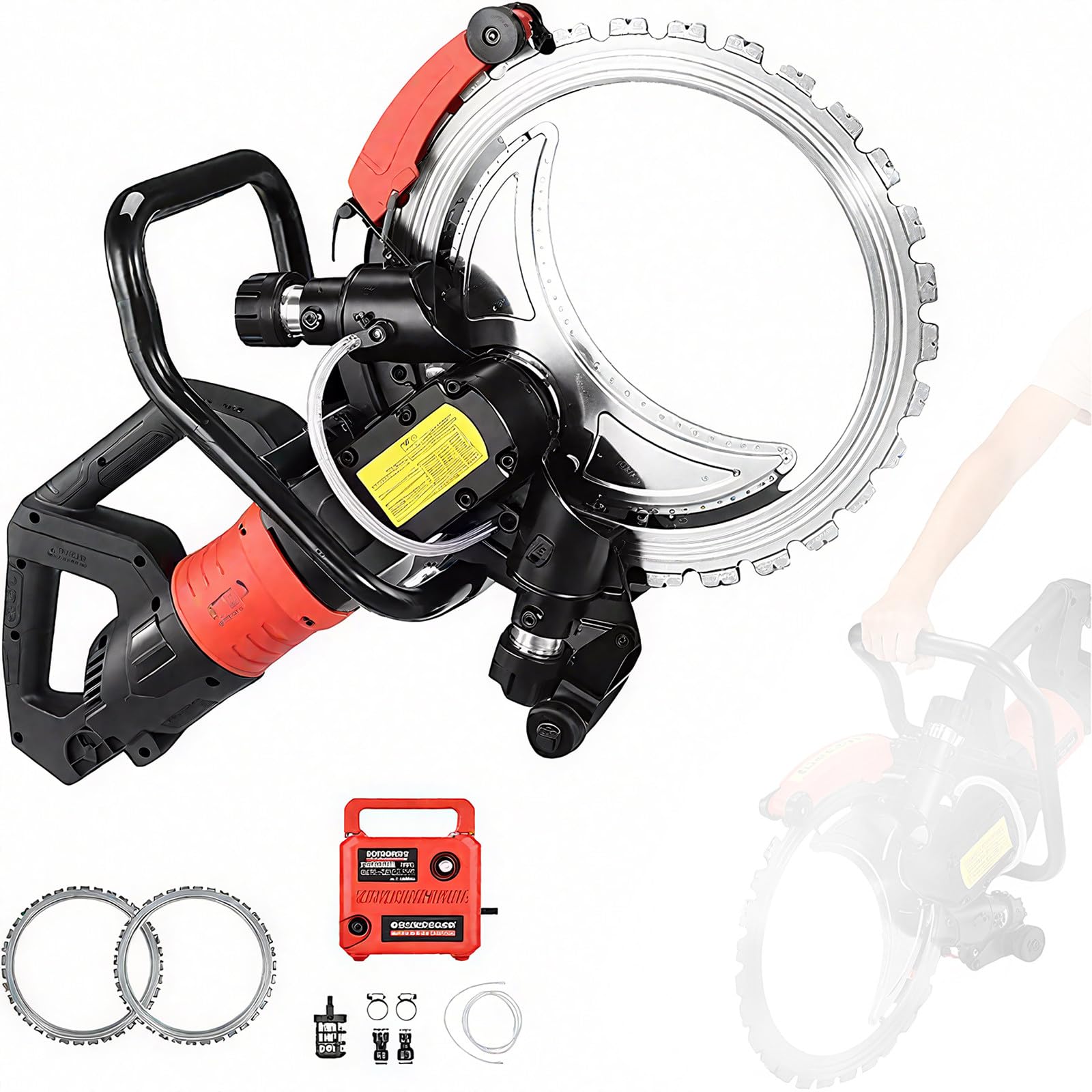 Sierra de hormigón eléctrica de 8980 W, Sierra de Anillo de Alta frecuencia, Profundidad de Corte de 29 cm, Hoja de Diamante, para Cortar Paredes de hormigón, con 2 Hojas y Guantes.