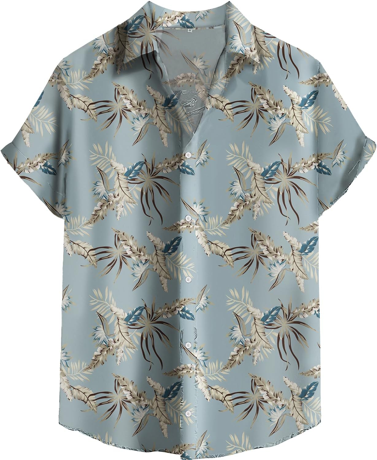 Hawaiian Shirt for Men, Summer Beach Casual Short Sleeve Button Down Shirts, Tropical Aloha Floral Shirts for Vacation Grey Leaves Medium