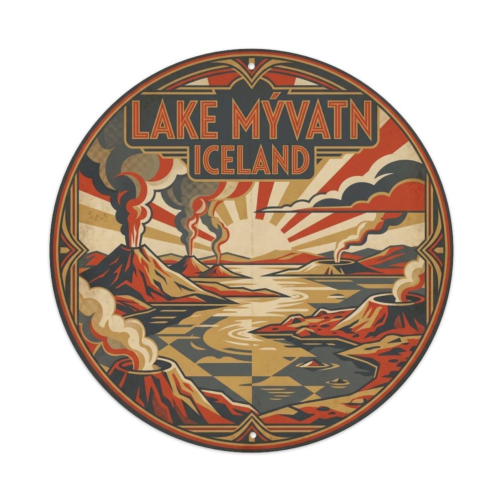 Myvatn Geothermal Iceland Waterfall Travel Nordic Metal Tin Sign