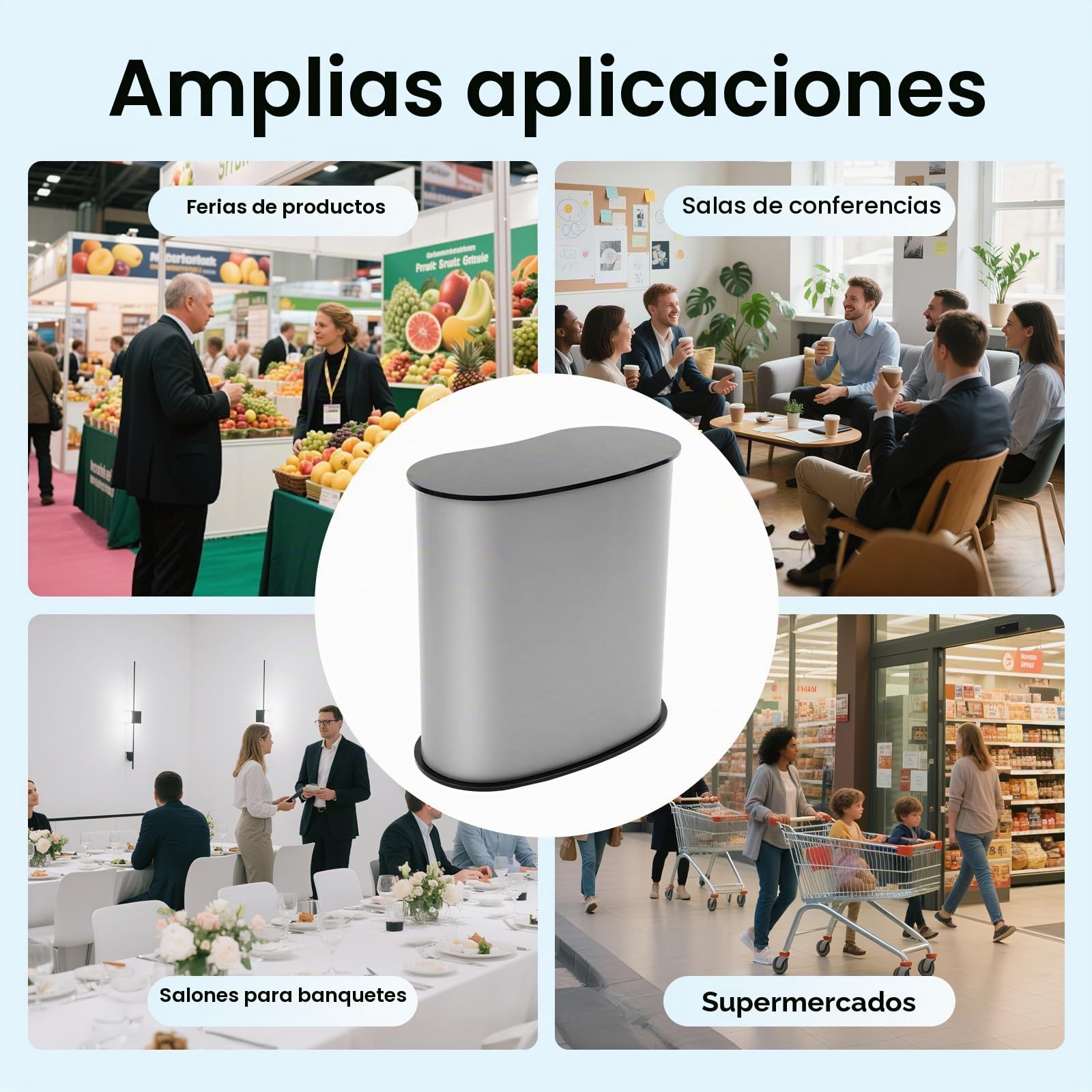 Mesita de recepción plegable con bolsa de transporte, 40 x 90 x 90 cm, para exposición promocional y reuniones de negocios (negro)