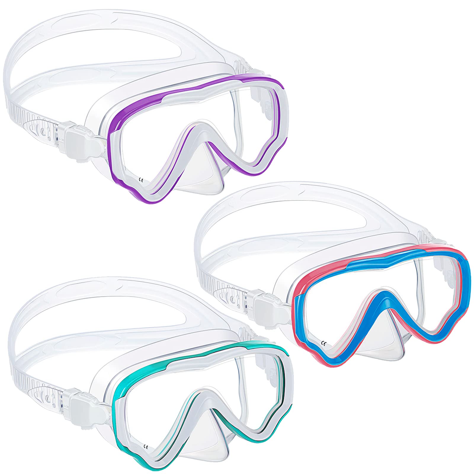 Yexiya 3 Pack Kids Swim Goggles Silicone Anti Fog Diving Mask Tempered Glass Child Swimming Goggles with Nose Cover Anti Leak Snorkeling Gear Mask for 6-14 Kids Boys Girls Youth