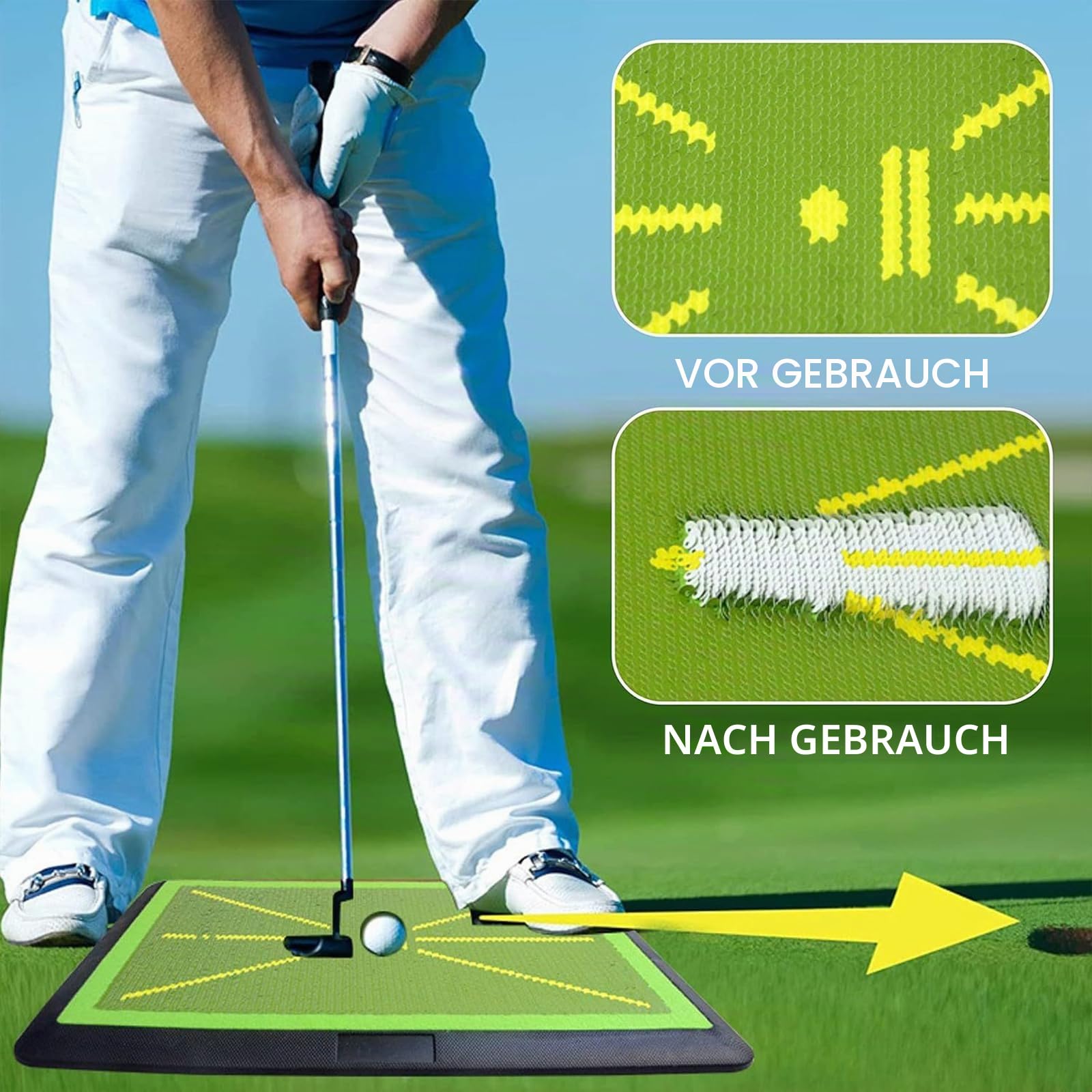 Golf-Schwingmatte – Sofortige Rückkehr | Indoor/Outdoor Trainingsmatte | rutschfeste Unterseite, langlebiger Samt