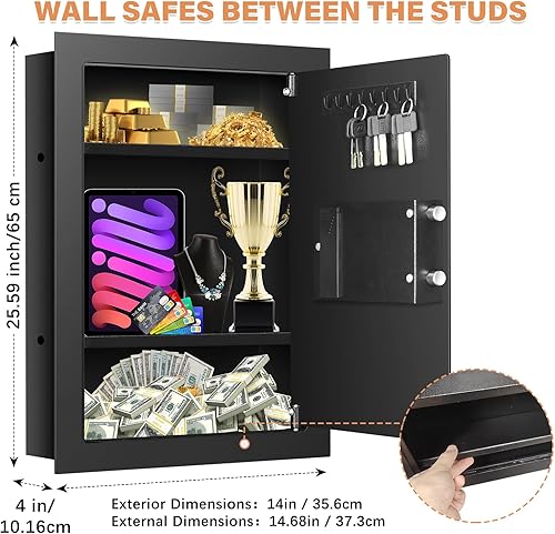 Miniatura 2 de Caja fuerte de pared ignífuga de 25.6 pulgadas de alto entre los postes de 16 pulgadas, cerradura de combinación resistente en la pared con 2 Negro