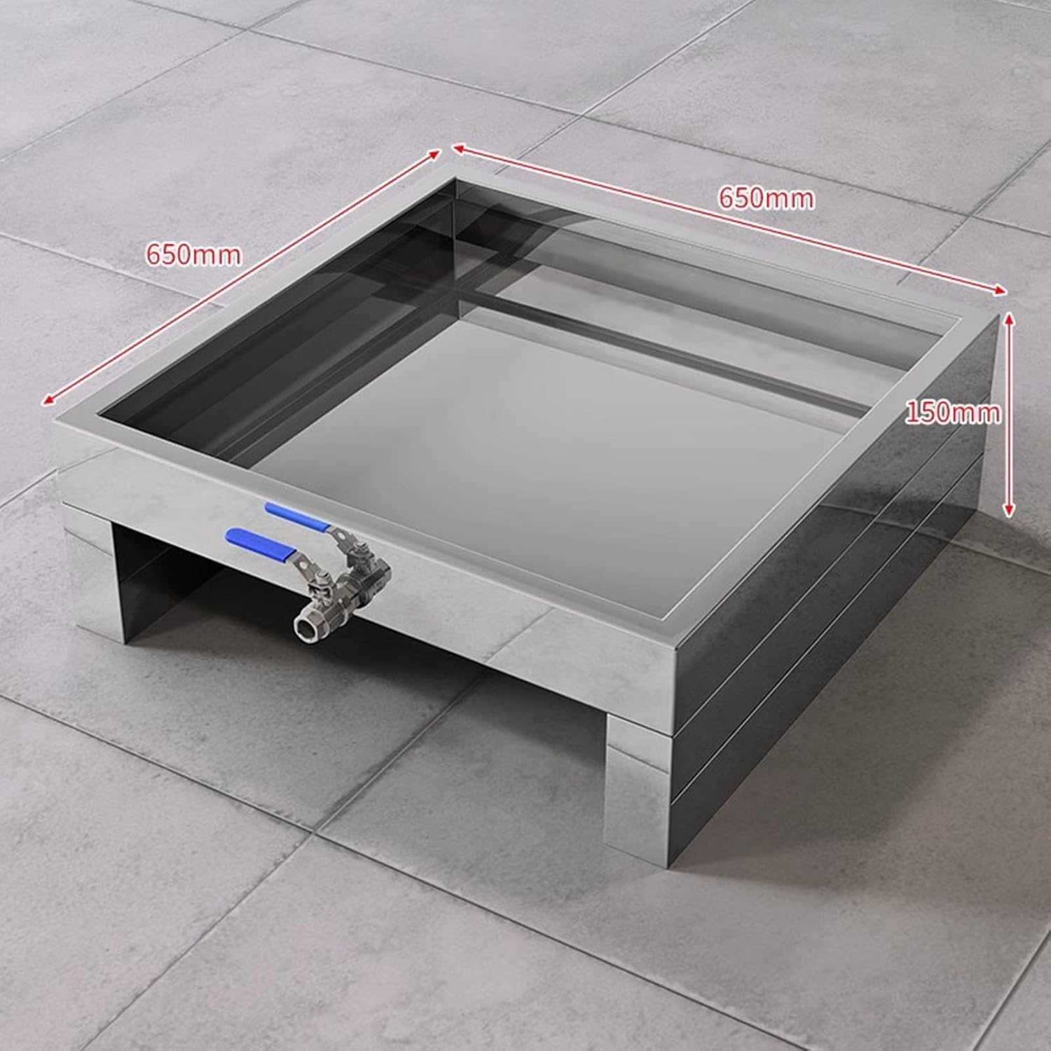 Spill Containment Pallet, Garage Stainless Steel Modular Leakproof Tray with Drain Outlets, Industrial Platform Forklift Pockets for Outdoor Storage of Goods(Silver,65x65x15cm)