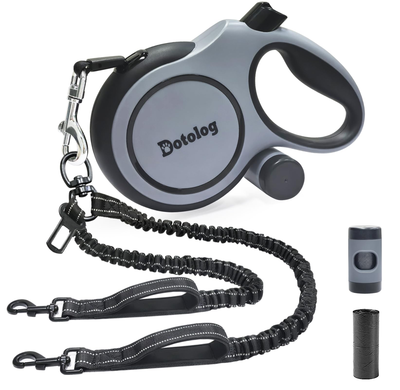 2-in-1 Retractable Dog Leash, Dotolog 26ft Extendable Lead with Bungee Leads for 2 Dogs