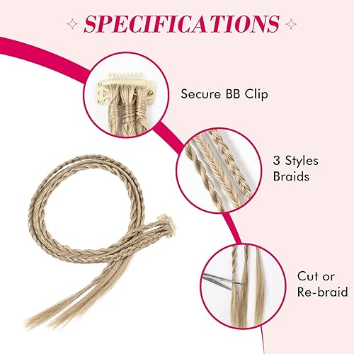 Miniatura 23 de REECHO 6 extensiones de cabello trenzado con clip, trenzas de bebé, 22 pulgadas de largo, natural, suave, sintético, para mujeres y niñas (borgoña)