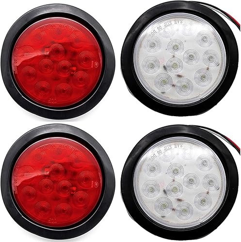 Miniatura 8 de Kit de luces redondas de 12 luces LED blancas de 4 pulgadas de paradagirocolamarcha atrásmarcha atrásmarcha atrás, camión de remolque de cama plana,