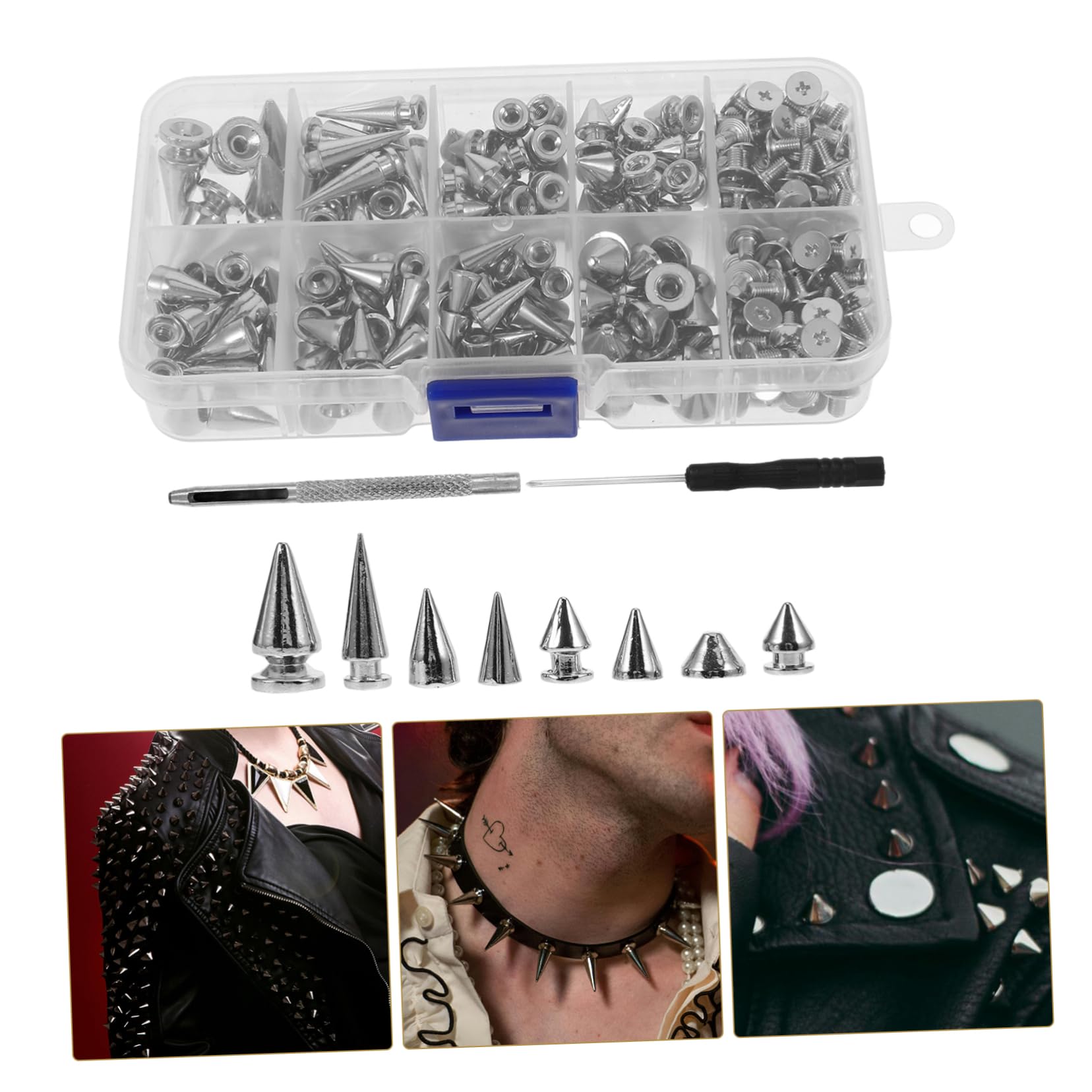 HOMSFOU 5 Sets Punk Nagel Set Gothic Zubehör Nieten Für Kleidung Mit Spikes Versehene Kleidungsnieten Dekorative Nieten Schuhdekorations Charms Punk Nieten Spikes Nieten Für