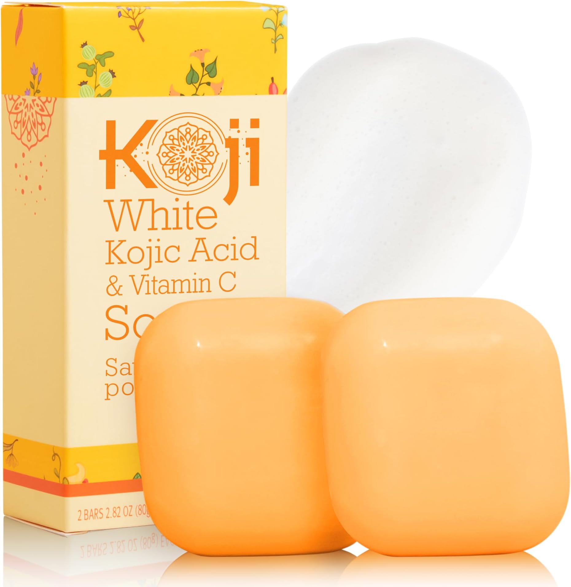 Koji White Kojic Acid & Vitamin C Brightening Soap, Hydrating Face & Body For Radiant Glow Skin, Nourishing, Moisturizing, Cleansing Bar, Vegan, Paraben-Free, 2.82 oz (2 Bars)