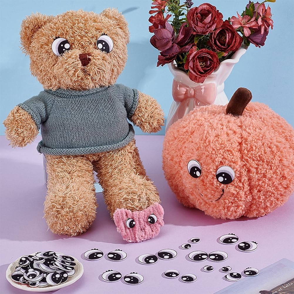 NBEADS 120 Pairs 2 Styles 3 Sizes White Felt Craft Eyes, 12-27mm Flat Round Oval Felt Eyes Patches Plush Animals Making Felt Eyes for DIY Crochet Fabric Projects