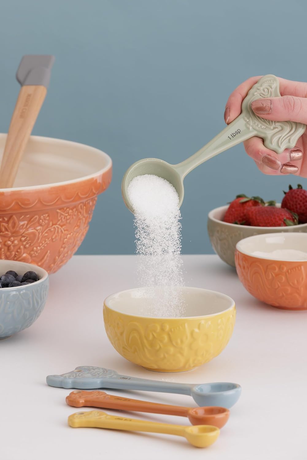Mason Cash Home to Roost 200ml Preparation Bowls Set of 4 Stoneware Folk-Inspired Hen and Cockerel Style Multicolored Pinch Pots Dip & Dessert Dishes Dishwasher & Microwave Safe Kitchenware