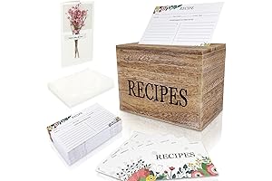 Wooden Retro Recipe Box Organizer with 100 Recipe Cards, Dividers, and Card Protectors