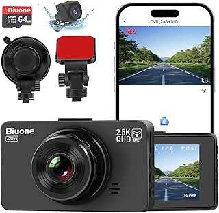 Dash Cam Front and Rear, Dash Camera WiFi/APP Control Car Camera Dash Cam with 64G SD Card 2.5K Front Dash Cam+1080P Rear Dashcams with Super Night Vision, Loop Recording, G-Sensor, Support 256GB Max