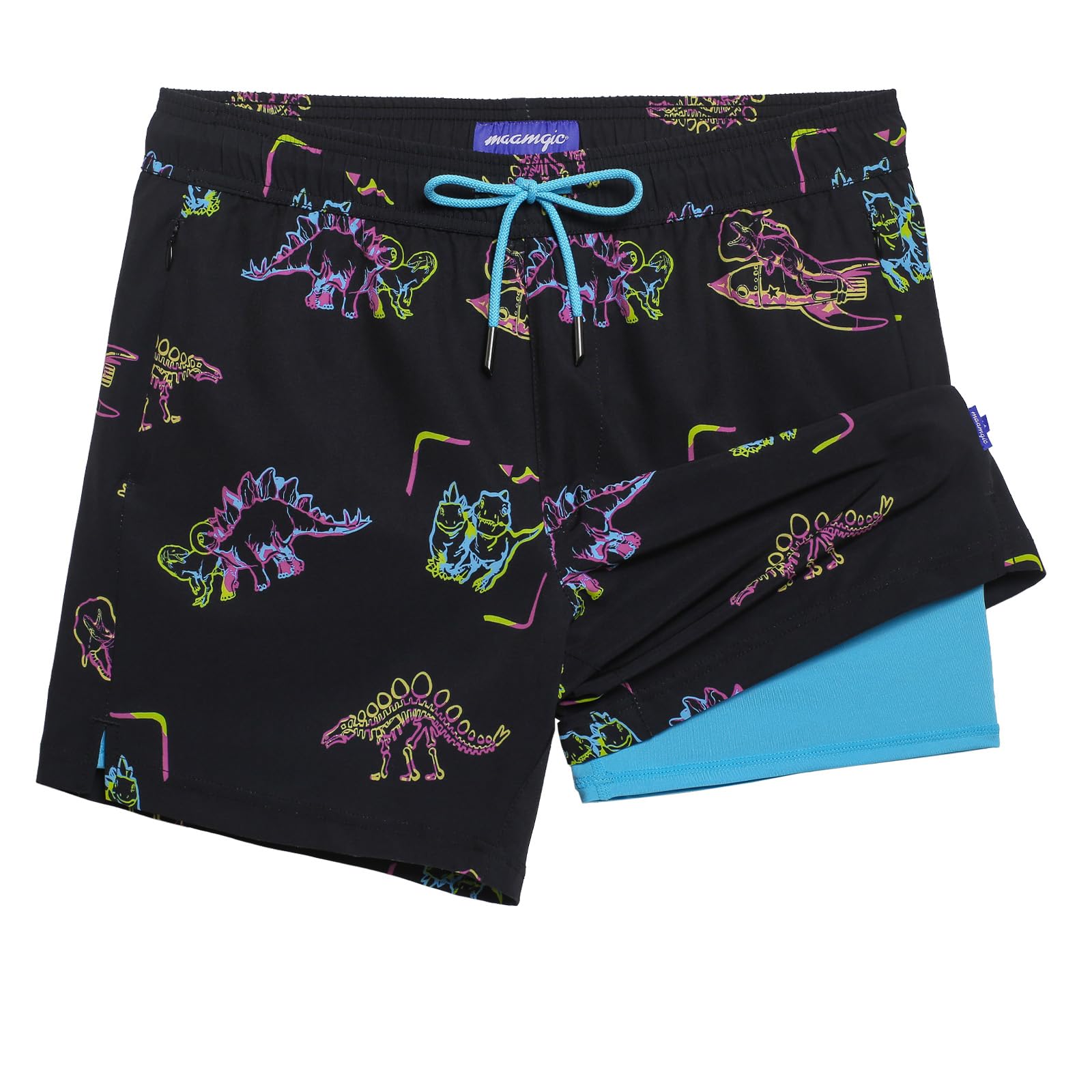 maamgic 5inch Mens Swim Trunks with Compression Liner 2-in-1 Swimming Shorts Stretch Quick Dry with Zipper Pockets