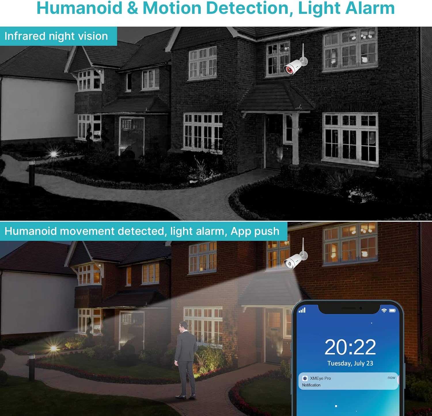Image showing infrared night vision and humanoid movement detection with light alarm and app push notification