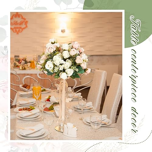 Miniatura 5 de Tigeen 12 paquetes de rosas artificiales de seda, ramo de rosas artificiales, ramos de flores artificiales para jarrón, arreglos florales, boda,