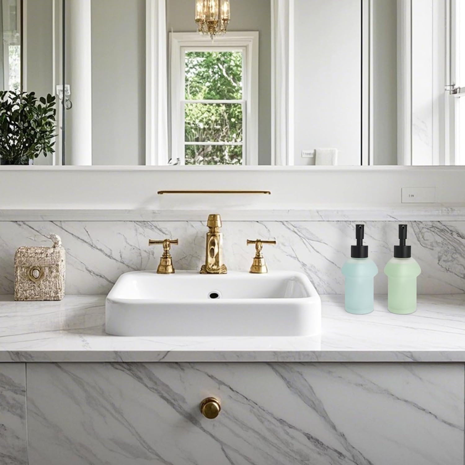 Glass Refillable Empty Bottle Container with Rust-Proof Plastic Pump Hand Soap Dispenser, 9.3oz Liquid Soap Dispenser for Bathroom and Kitchen (Matte) - Image 3