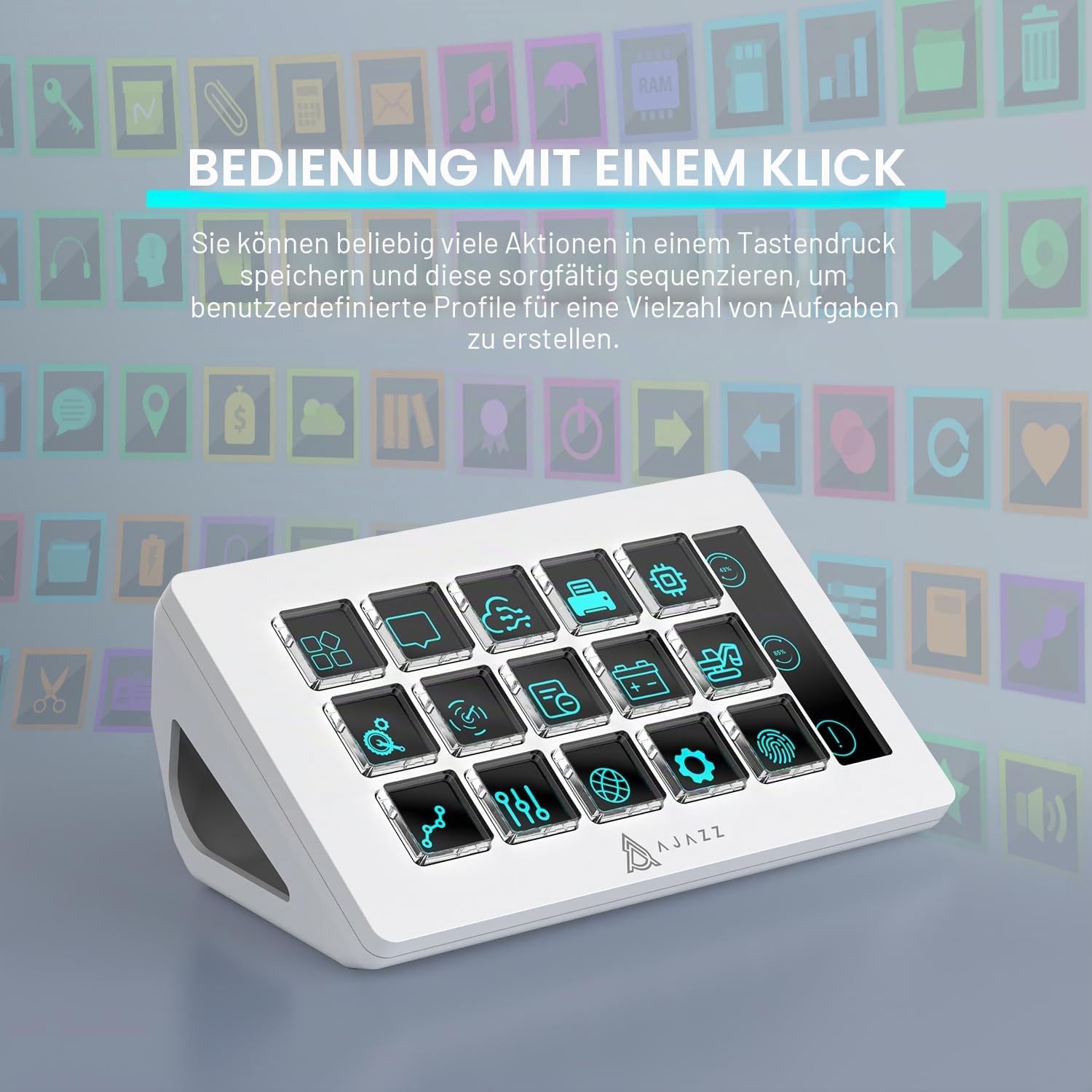 AKP153 Studio-Controller, 15 Makrotasten, Auslösen von Aktionen in Apps und Software wie OBS, Twitch, ​YouTube, benutzerdefinierte Konsole für Live-Streaming, Foto- und Videobearbeitung (weiß)
