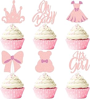 24 PCS Oh Baby Cupcake Toppers Glitter Oh Baby Cake Decorations Baby Shower Gender Reveal Cupcake Picks for Boy or Girl Theme Baby Shower Kids Birthday Party Supplies