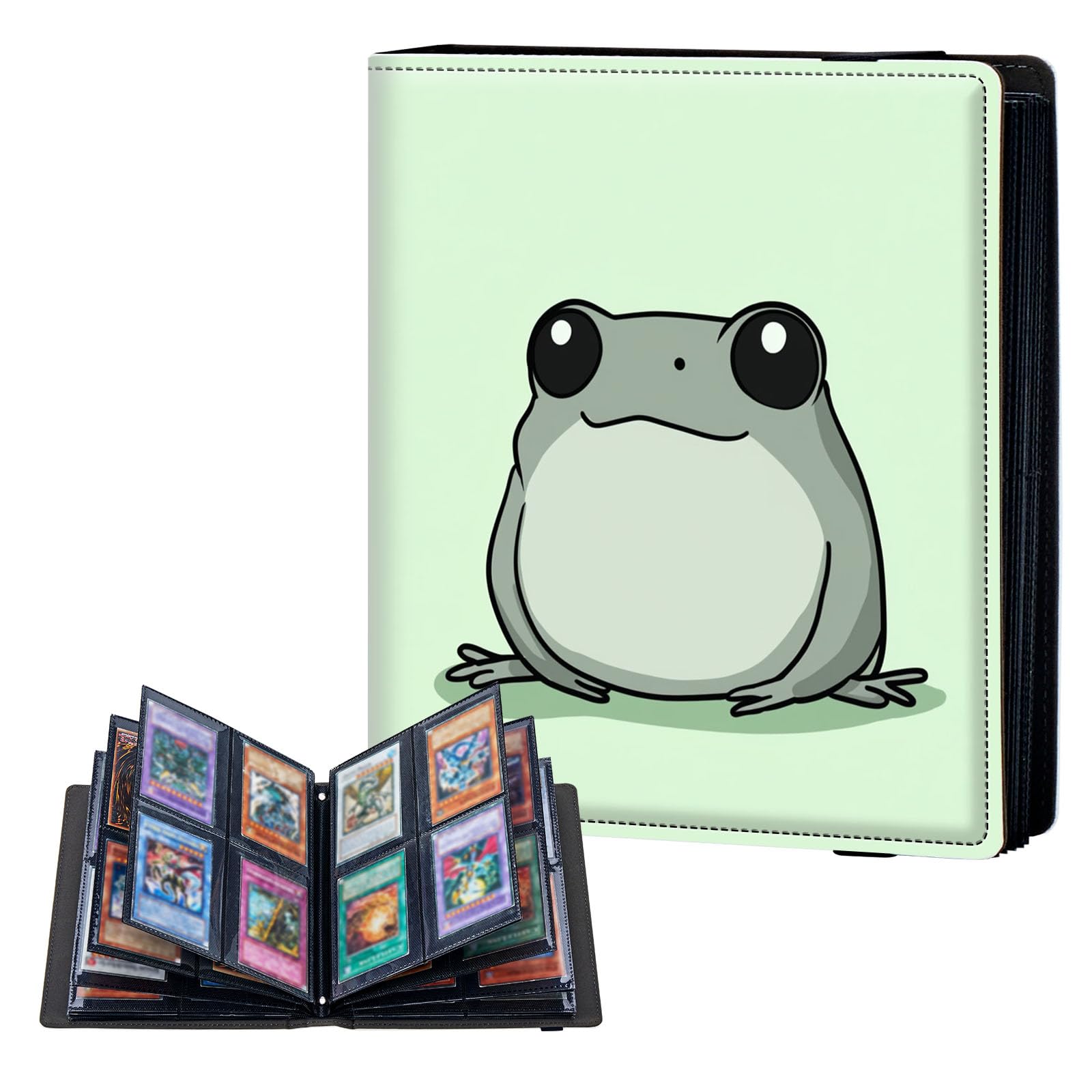 ETLKJVBL 4 Pocket Trading Card Binder, Card Collection Binder for TCG, MTG, Sports Cards, Baseball, Cute Cartoon Frog Trading Card Book Holder for Collectors, Top Loader Binder