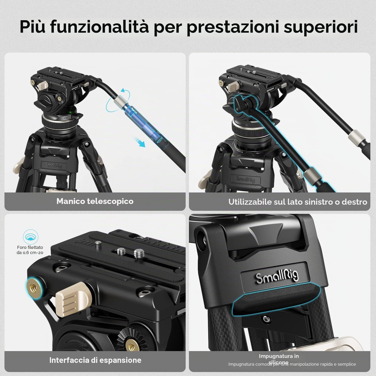 SMALLRIG FreeBlazer Treppiede in Fibra di Carbonio, Heavy-Duty Treppiede Video da per DJI RS 2/RS3/RS 3 Pro e per Manfrotto, 197 cm/78", Piastra a Sgancio Rapido, Carico Fino a 10 kg/22 Lbs - 3989