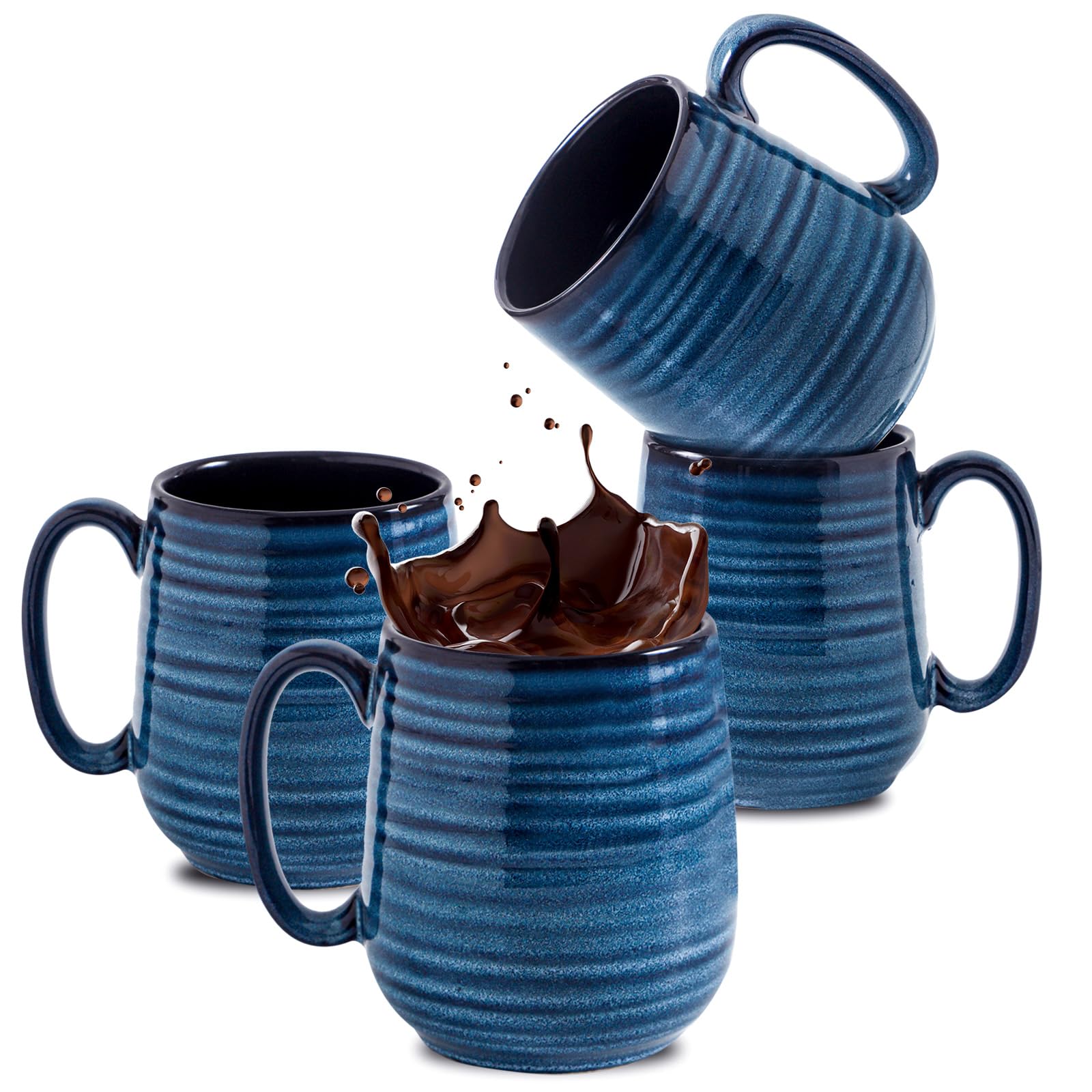 HASENSE Coffee Mugs Set of 4, 12 Ounce Ceramic Coffee Cups with Handle, Large Mug Set for Latte, Tea, Chocolate, Modern Cup Gift for Men and women,