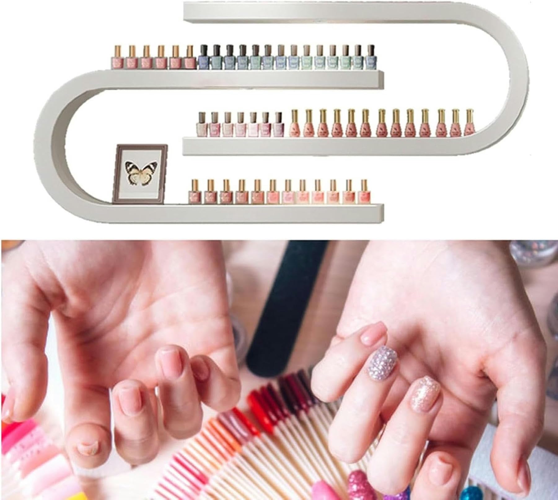 Soporte Flotante en Forma de U para esmaltes de uñas, Estante metálico para Guardar esmaltes de uñas, Estante Multifuncional de Pared, Adecuado para cosméticos, perfumes y aceites Esenciales
