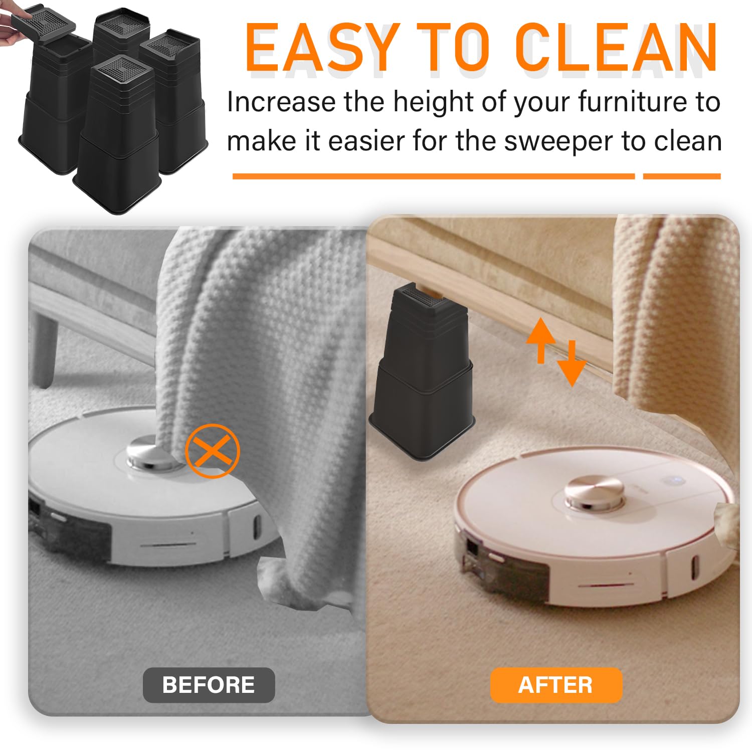 shouwuhho Elevadores de cama de 12 pulgadas, resistentes, de gran tamaño, soportan hasta 6 libras para sofá, mesa, sofá, silla, marco de patas para dormitorio (paquete de 4, negro, 12 pulgadas)