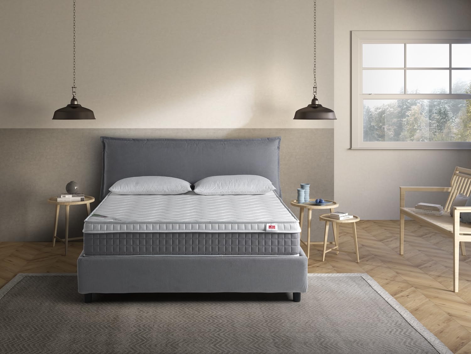 EVERGREENWEB - Materasso Matrimoniale 140x190 in Memory Foam con Topper Alto 25 cm DISPOSITIVO MEDICO  Detraibile + 2 Cuscini, Rivestimento Bianco Imbottito Effetto MASSAGIANTE Tessuto Antiacaro