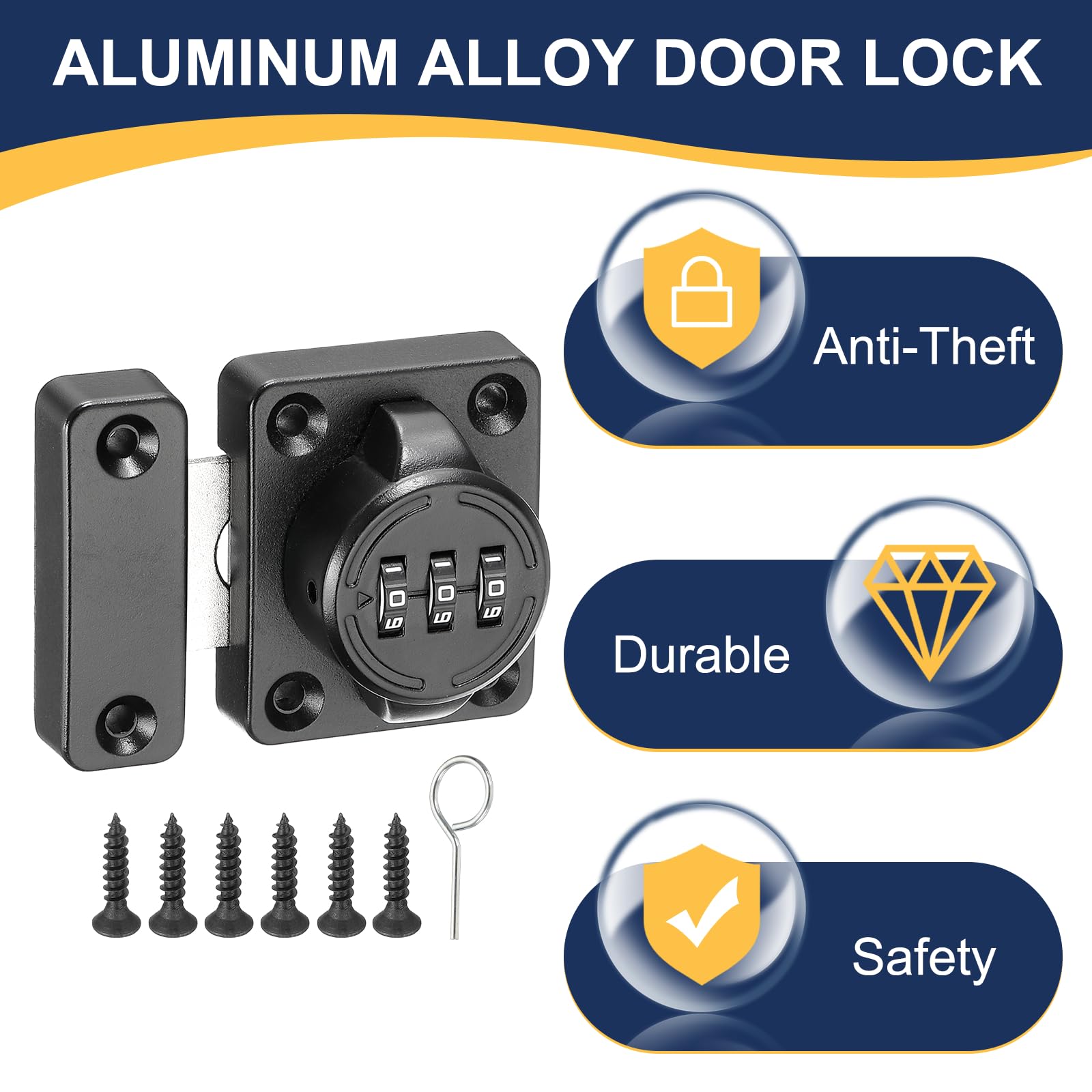 uxcell Cabinet Door Latch 2.05 x 1.65 Inch Zinc Alloy Keyless Combination Lock for Kitchen Cabinet Office Drawer Wooden Furniture Black 2Pcs - Image 4