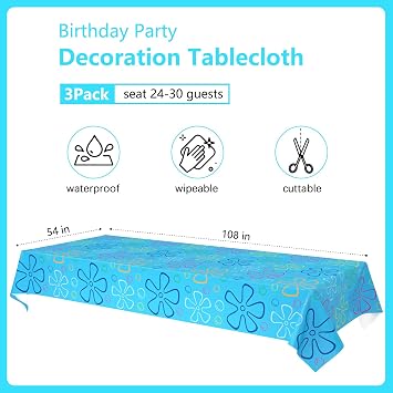 Caisehabu 3 Pieces Flowers and Bubbles Tablecloths Sea Birthday Party Decorations Supplies Size 10854 Inch Rectangular