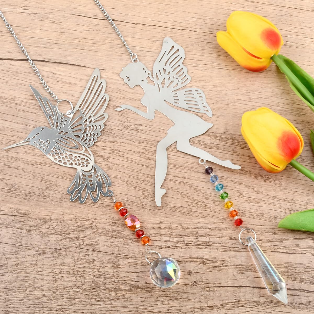 Set Di 5 Suncatcher In Cristallo Con Prismi - Gufo, Albero, Colibrì, Farfalla E Fata - Decorazioni Per Casa E Giardino - Foto 3