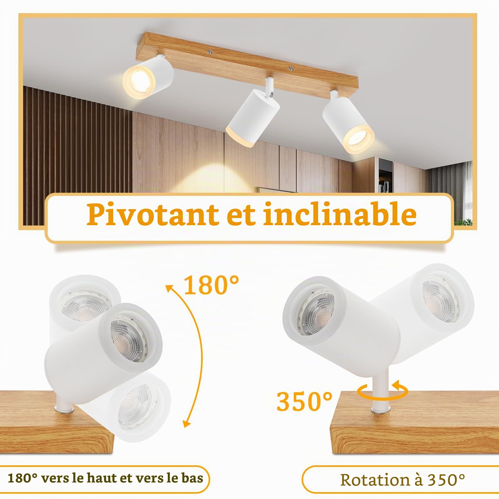 ZMH Lampe plafonnier LED projecteur plafonnier à 3 branches - Lampe