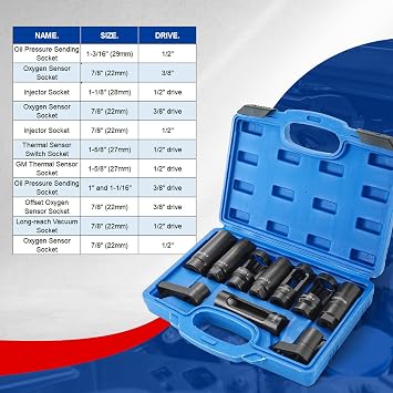 NYXOVA 10Pcs Oxygen Sensor Socket Set Sensor Oil Pressure Sending Unit Removal Kit