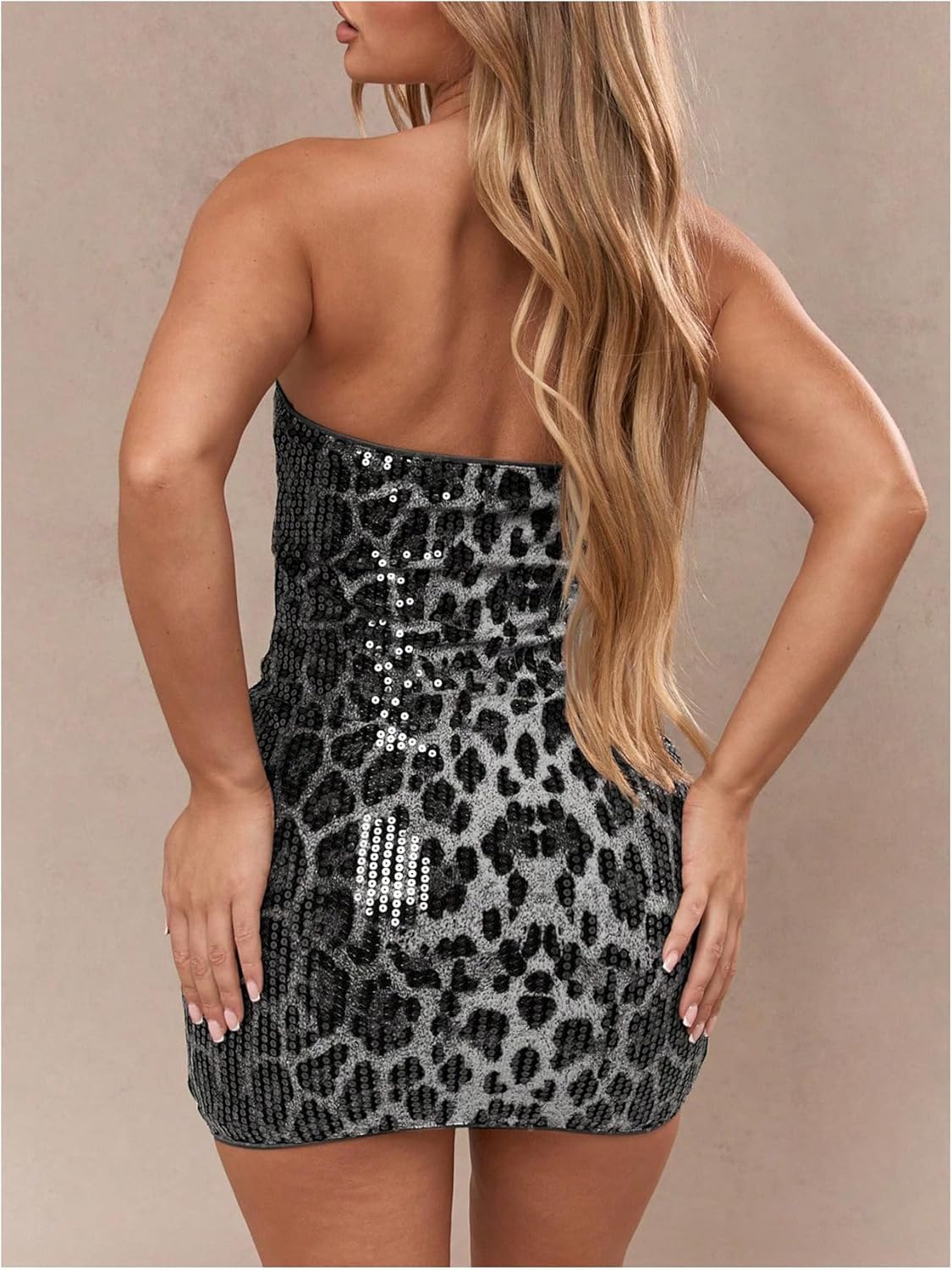 Floerns Women's Y2k Mini Dress Cheetah Sequin Strapless Tube Date Night Bodycon Dresses - Image 2