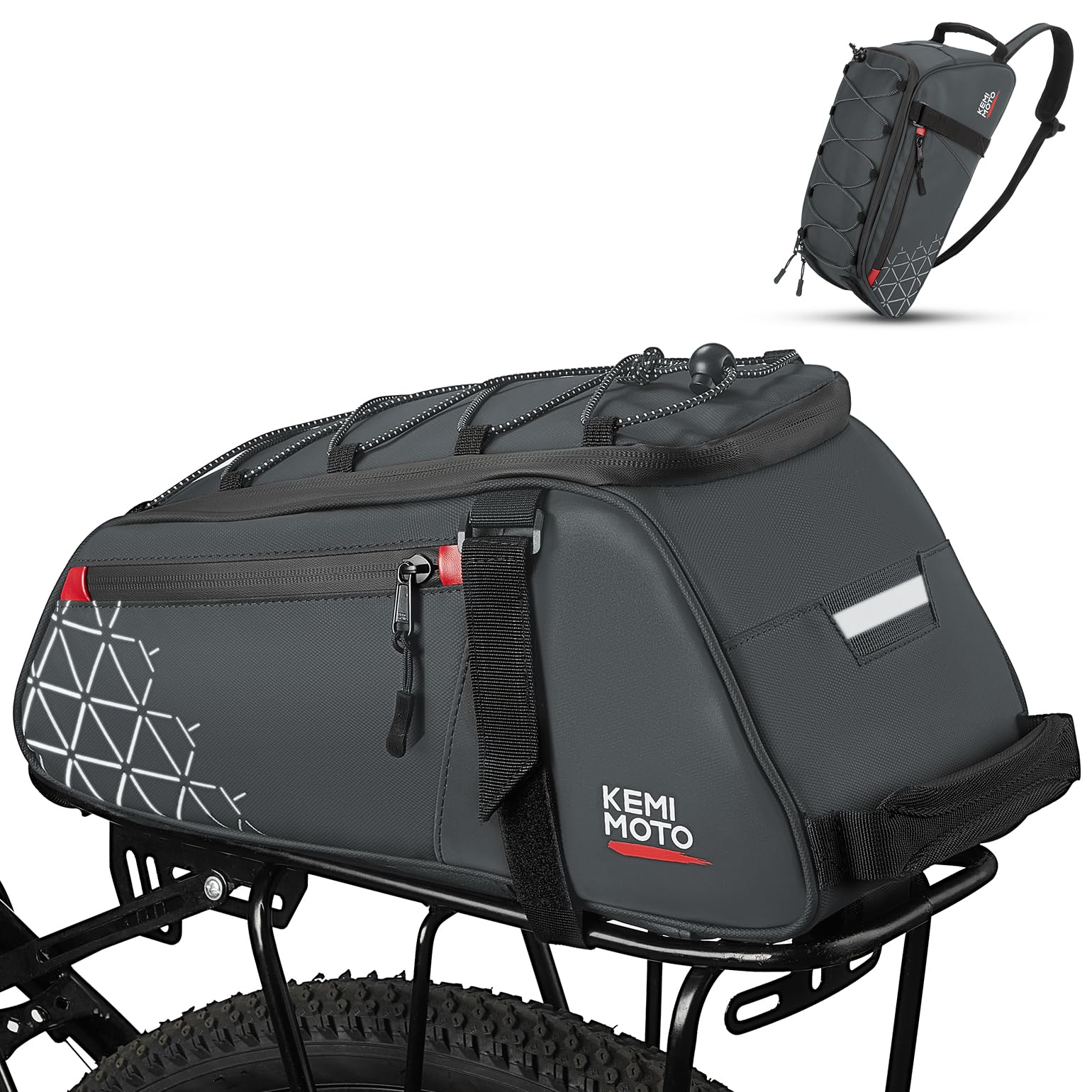 KEMIMOTO Rear Bike Rack Bag - 8L PVC Water Resistant Ebike Bags for Bicycle Rear Rack, Bicycle Trunk Pannier for Commuter Travel Shopping and Cycling