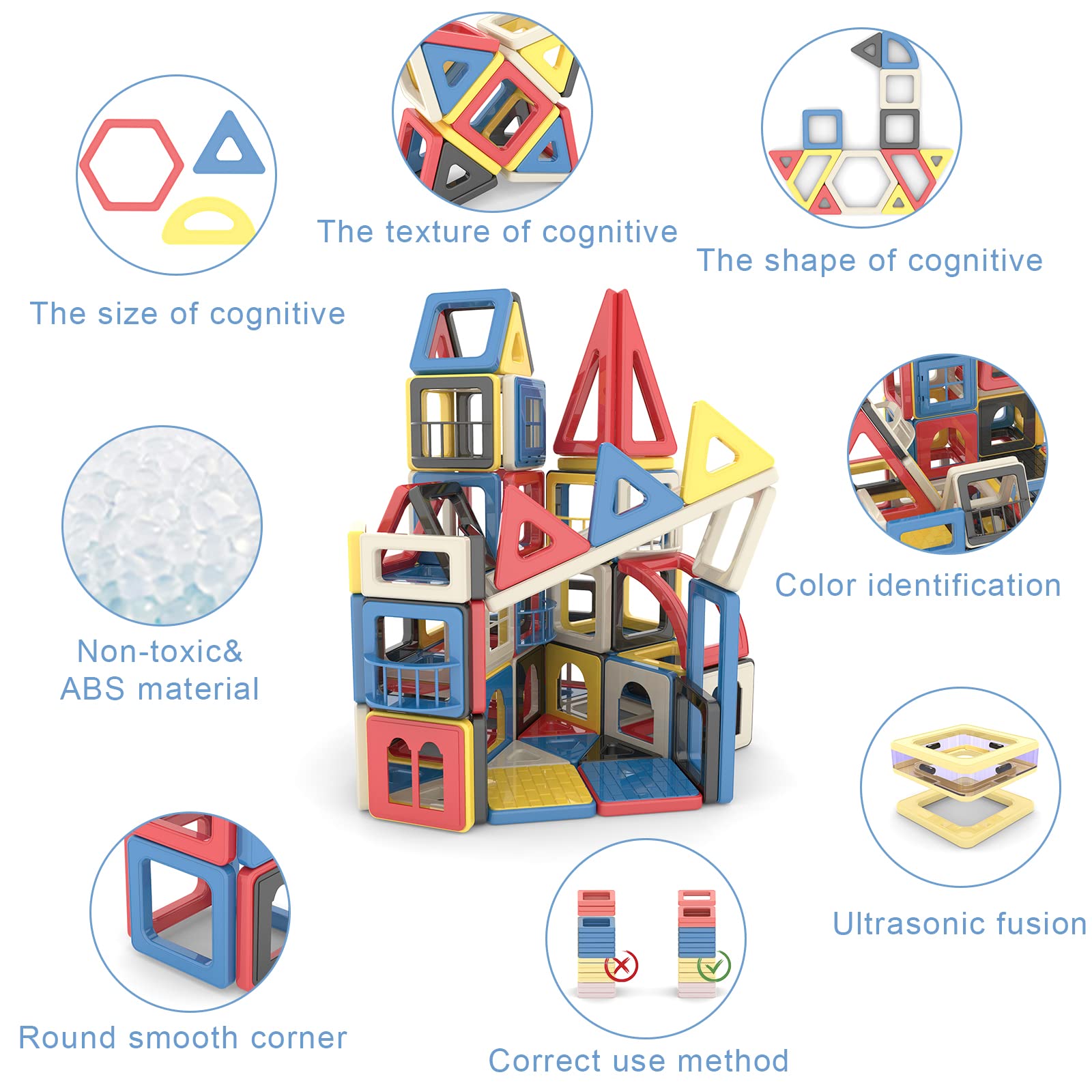 Magnete Piastrelle da Costruzione 173 Pezzi Mini Blocchi Magnetici impilabili 3D Bambini Apprendimento STEM Giocattoli per Ragazze e Ragazzi Regalo Educativo per Bambini