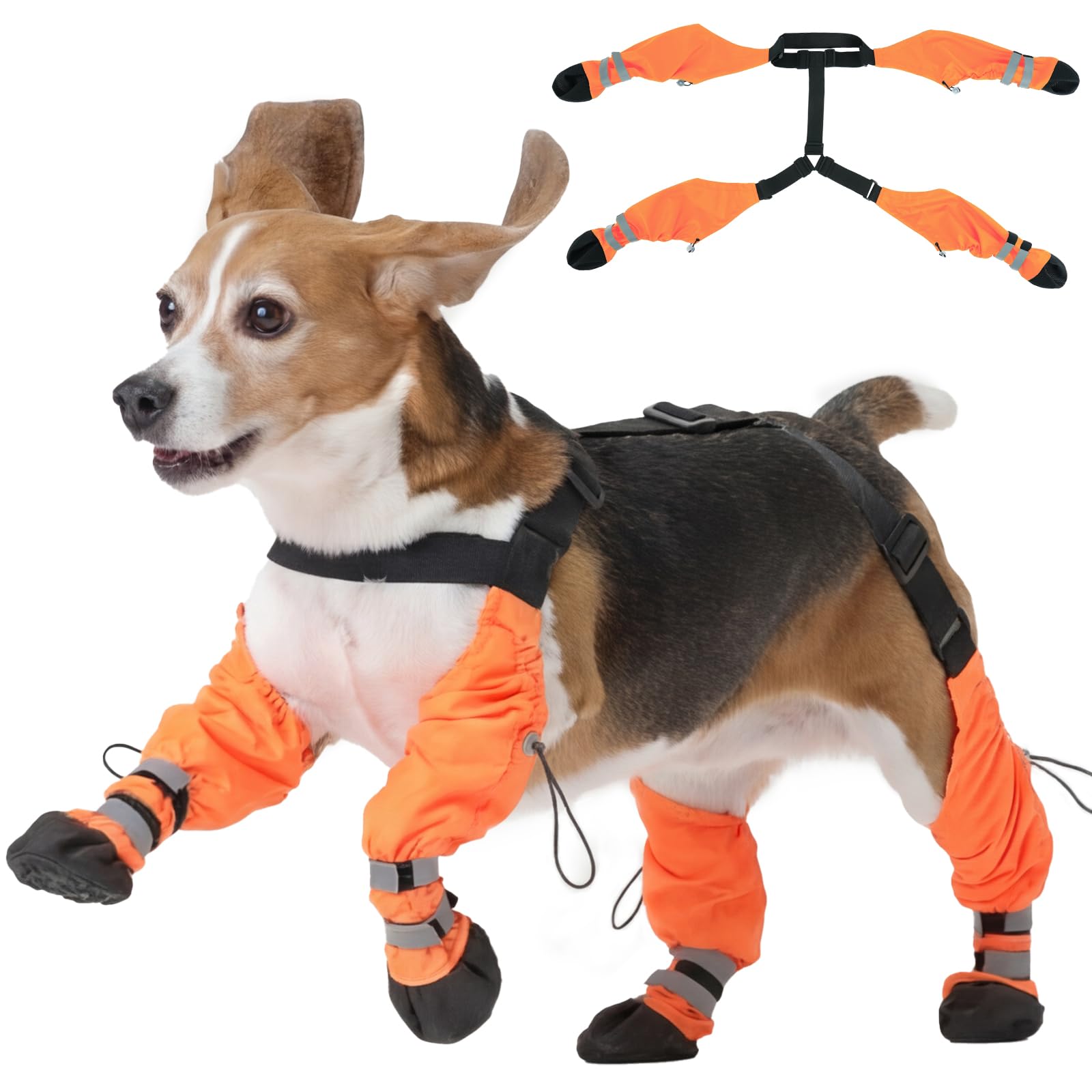 Pezluxe Dog Suspender Boots, Waterproof Anti-Slip Dog Rain Boots with Adjustable Strap for Small Medium Large Dogs, Reflective Paw Protector Pet Shoes for Outdoor Walking, Rain Snow Hiking, Black, L — view 10