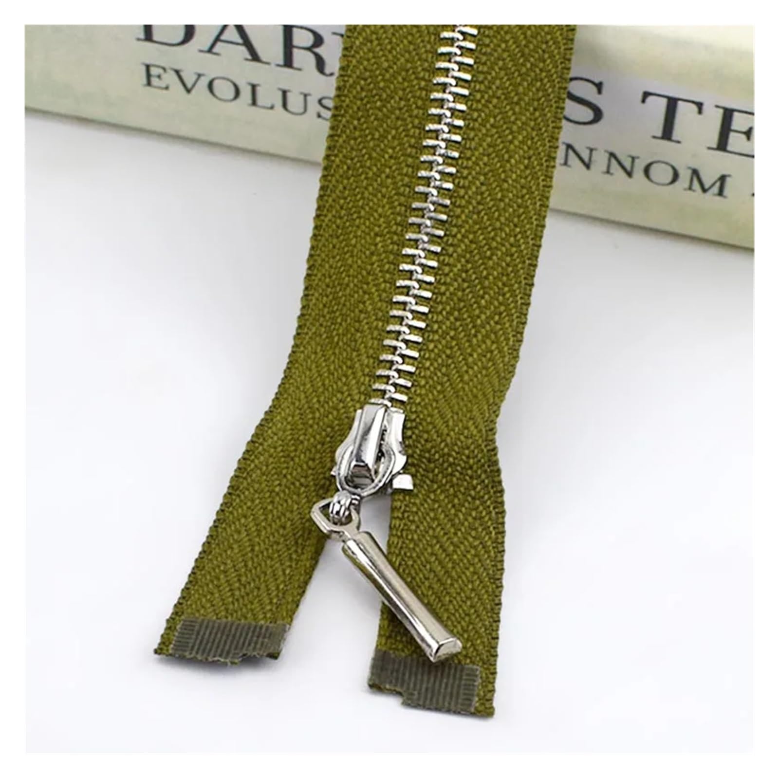 Duty Single Slider Zip, 3 Metal Zipper Silver Teeth Multicolor 15-70cm 2/5 Pcs(Green,OPEN-END-50CM-5PCS)