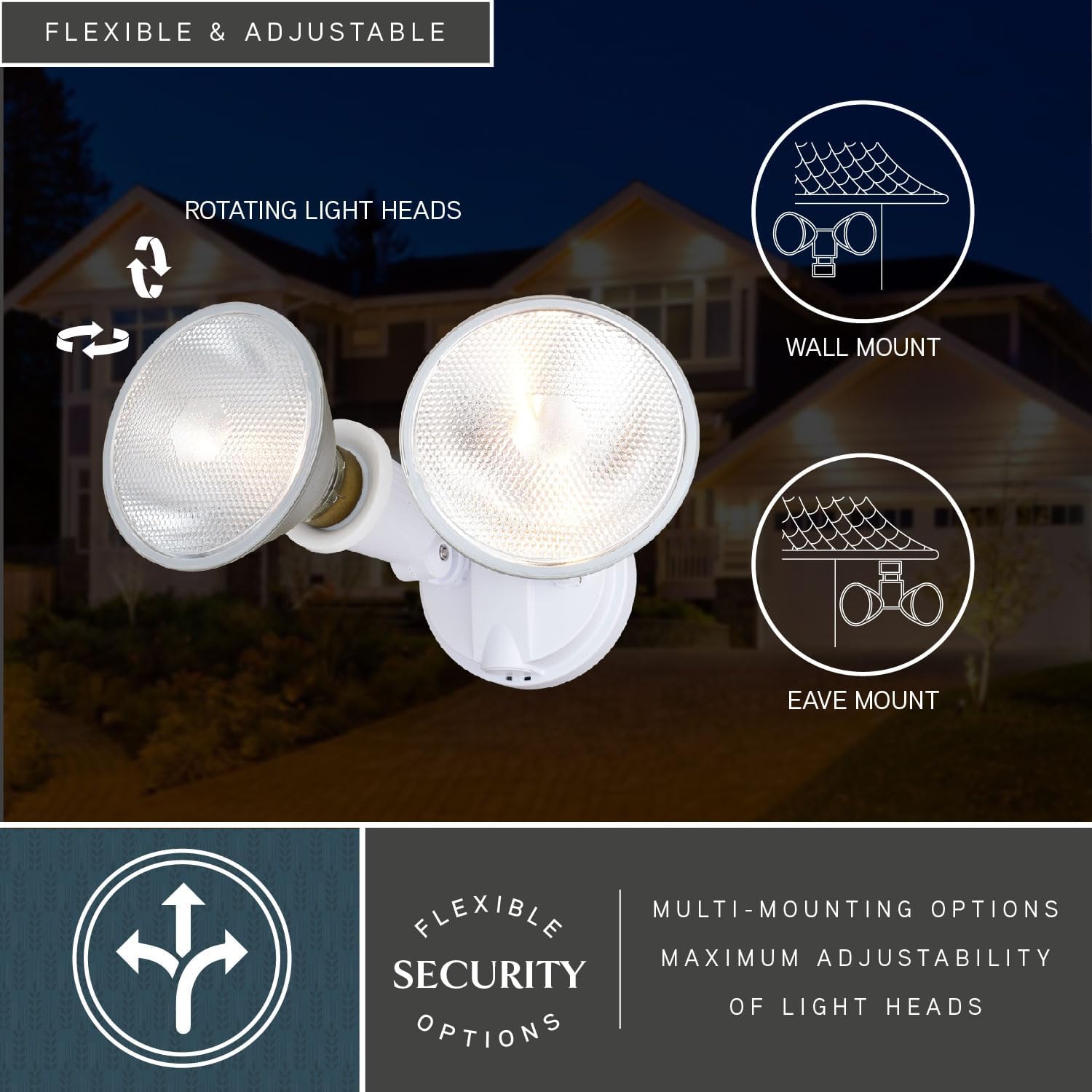 VAXCEL White 2 Light Outdoor Security Flood Light with Adjustable Heads - Switch Controlled